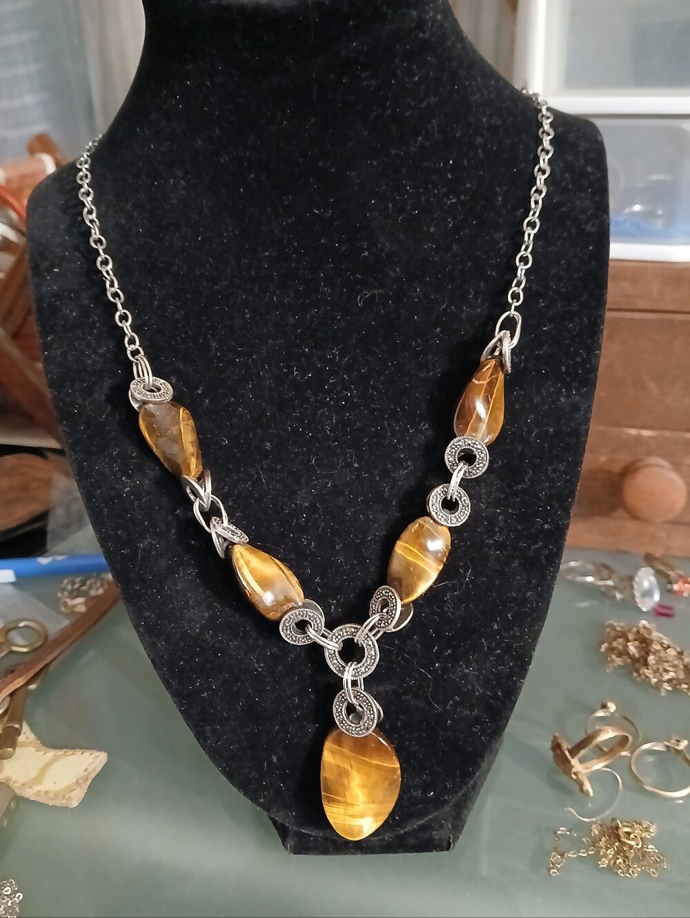 Sterlung Tiger Eye Lariat Necklace